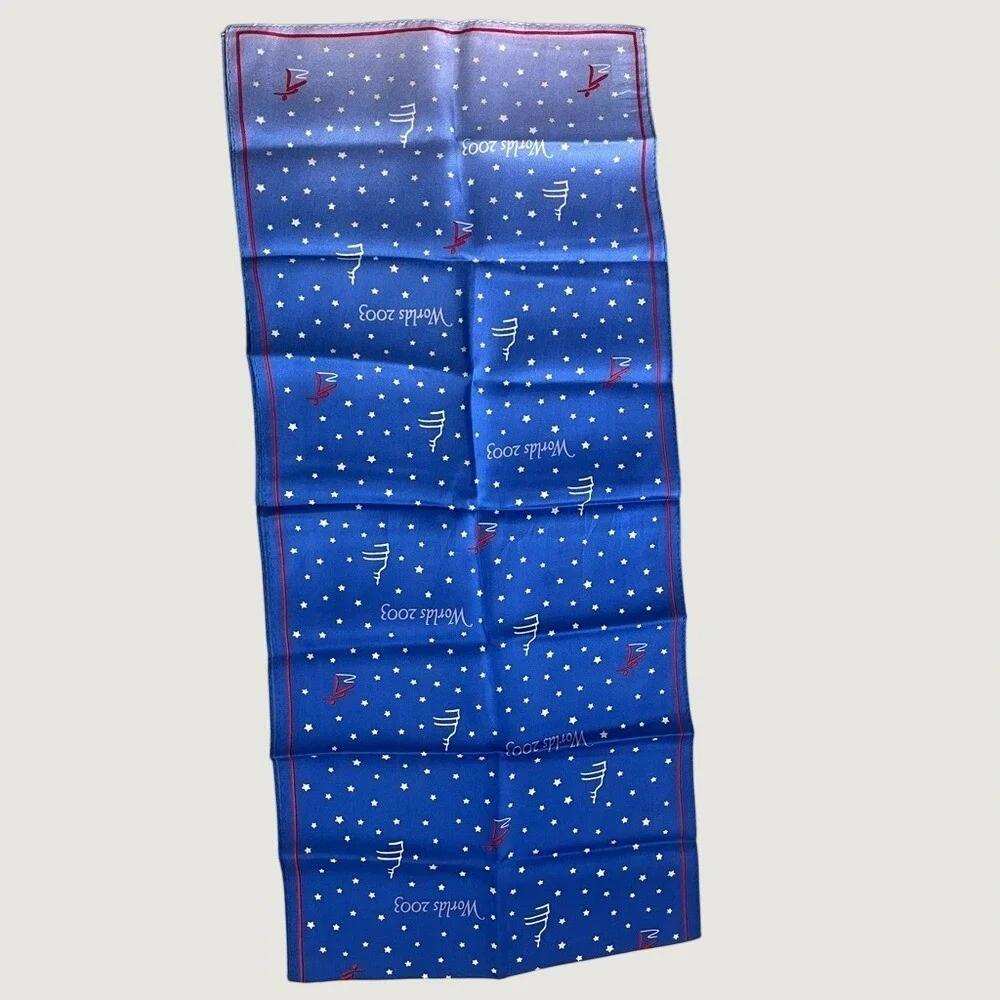 Vintage 2003 World Figure Skating Championships Silk Scarf Washington DC Blue